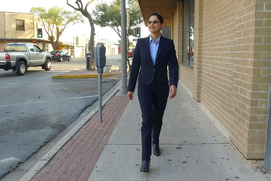 Chavez walking in McAllen, Texas.
